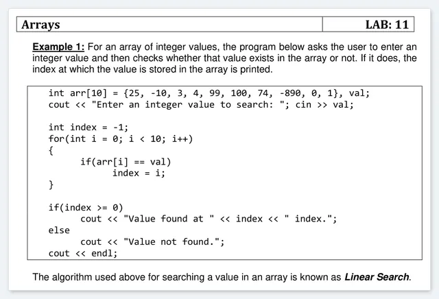 Lab 11 – Linear Search in an Array