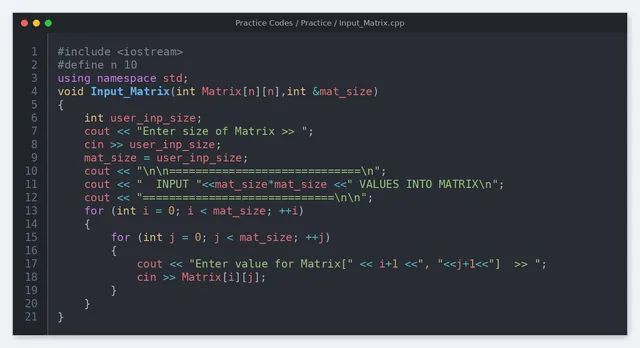 Practice Code – Matrix Input Function